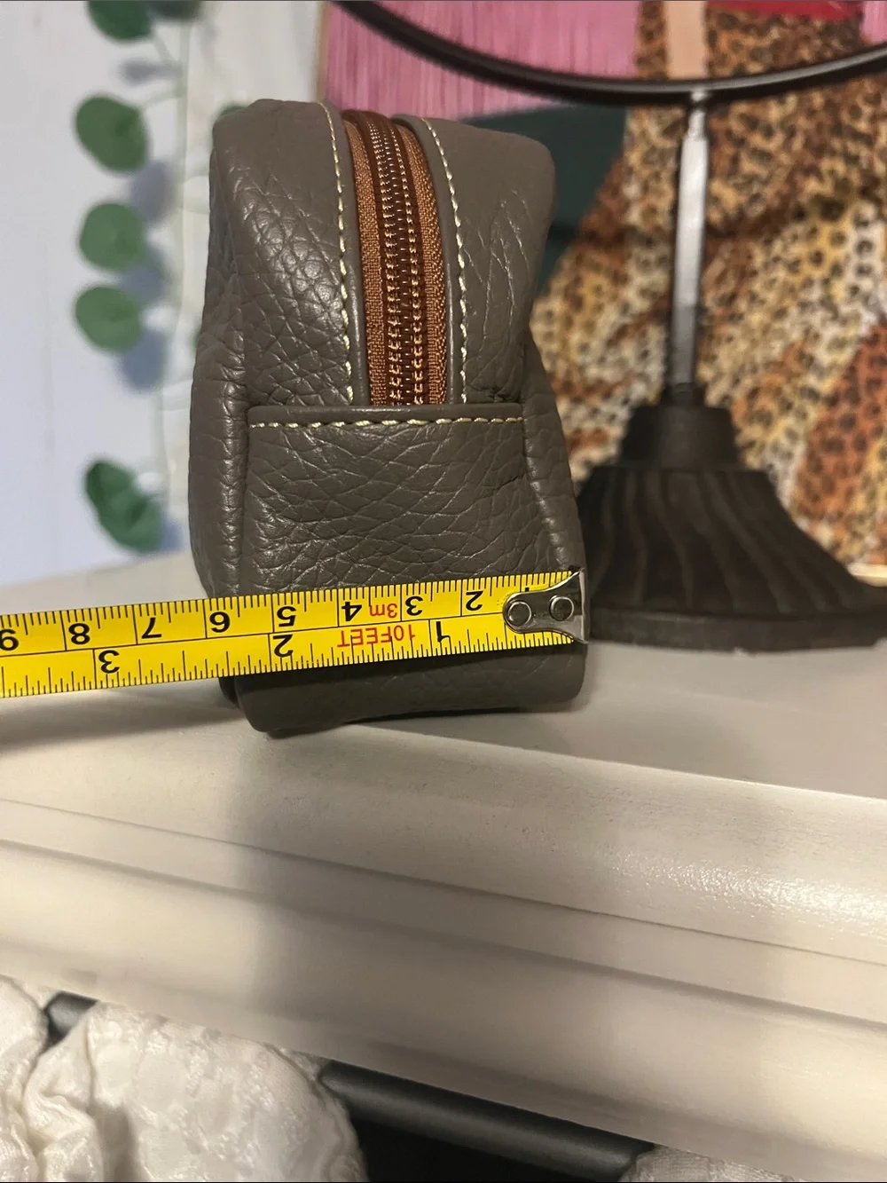 Dooney & Bourke Gray Pebbled Leather Cosmetic Pouch with Brown Logo Patch
